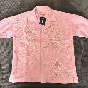 Rastah “Biebs in Shalimar” Pink Embroidered Shirt size Small